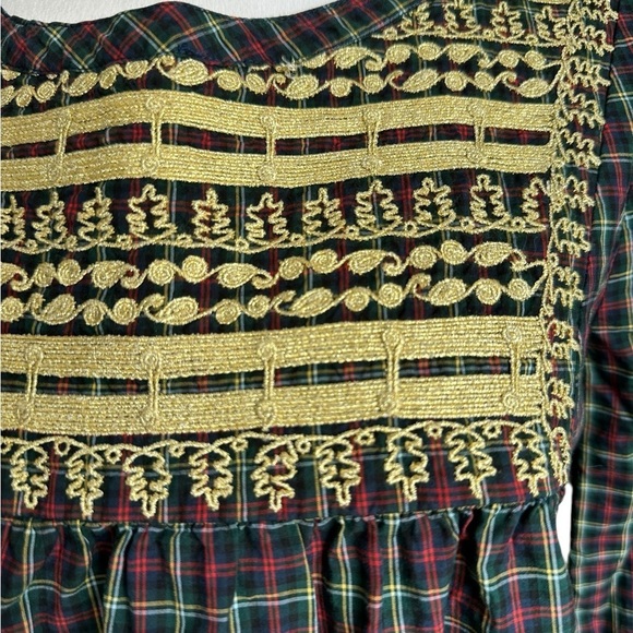 J Crew Embroidered in Gold Holiday Plaid Peasant Blouse Top Size XS - Picture 16 of 17